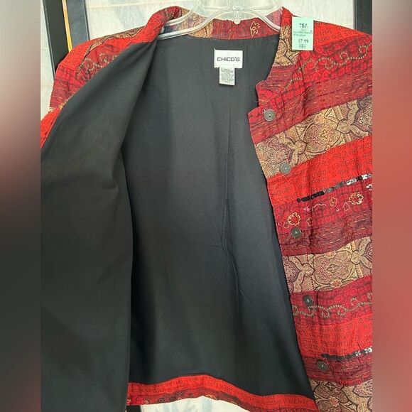 Chicos Red Tapestry Western Boho Jacket Blazer 2/L - Picture 5 of 9